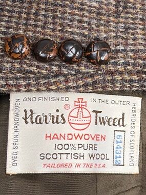 Vintage Harris Tweed Sport Coat Mens 44R Brown Grey Wool Made in USA 60s Blazer